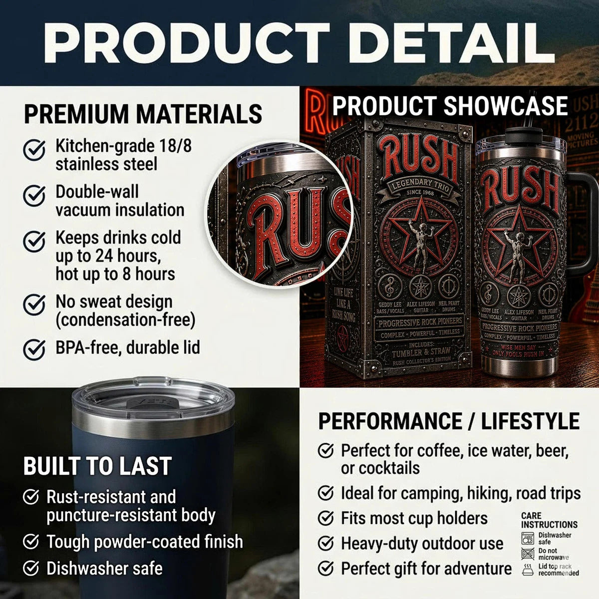 Rush Rock Band Music Cup Tumbler