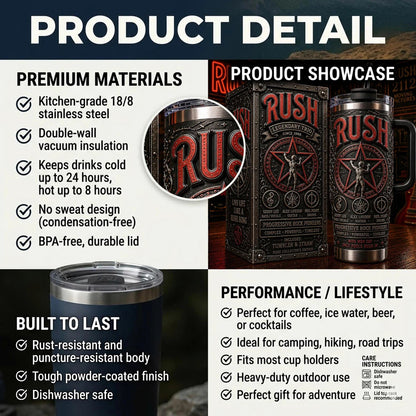Rush Rock Band Music Cup Tumbler