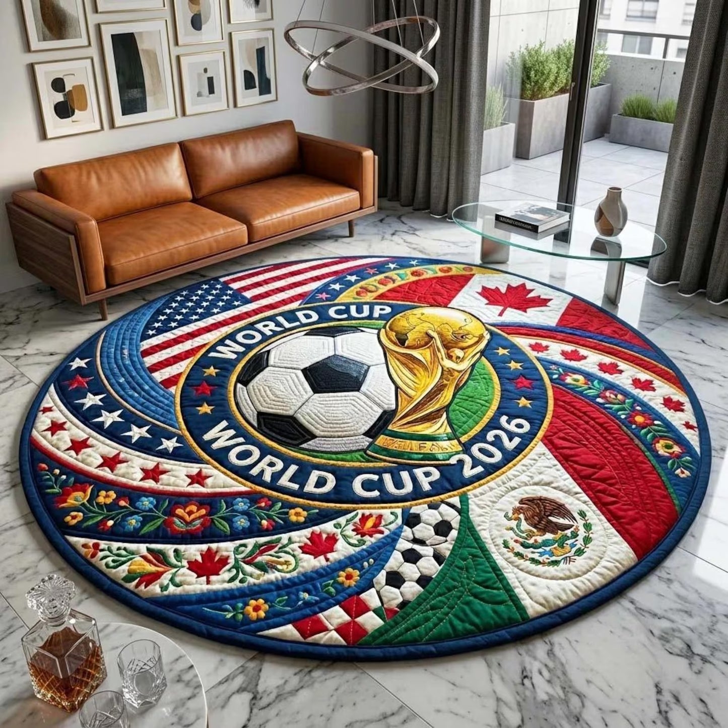2026 World Cup Soccer Ball Round Tufted Rug V2
