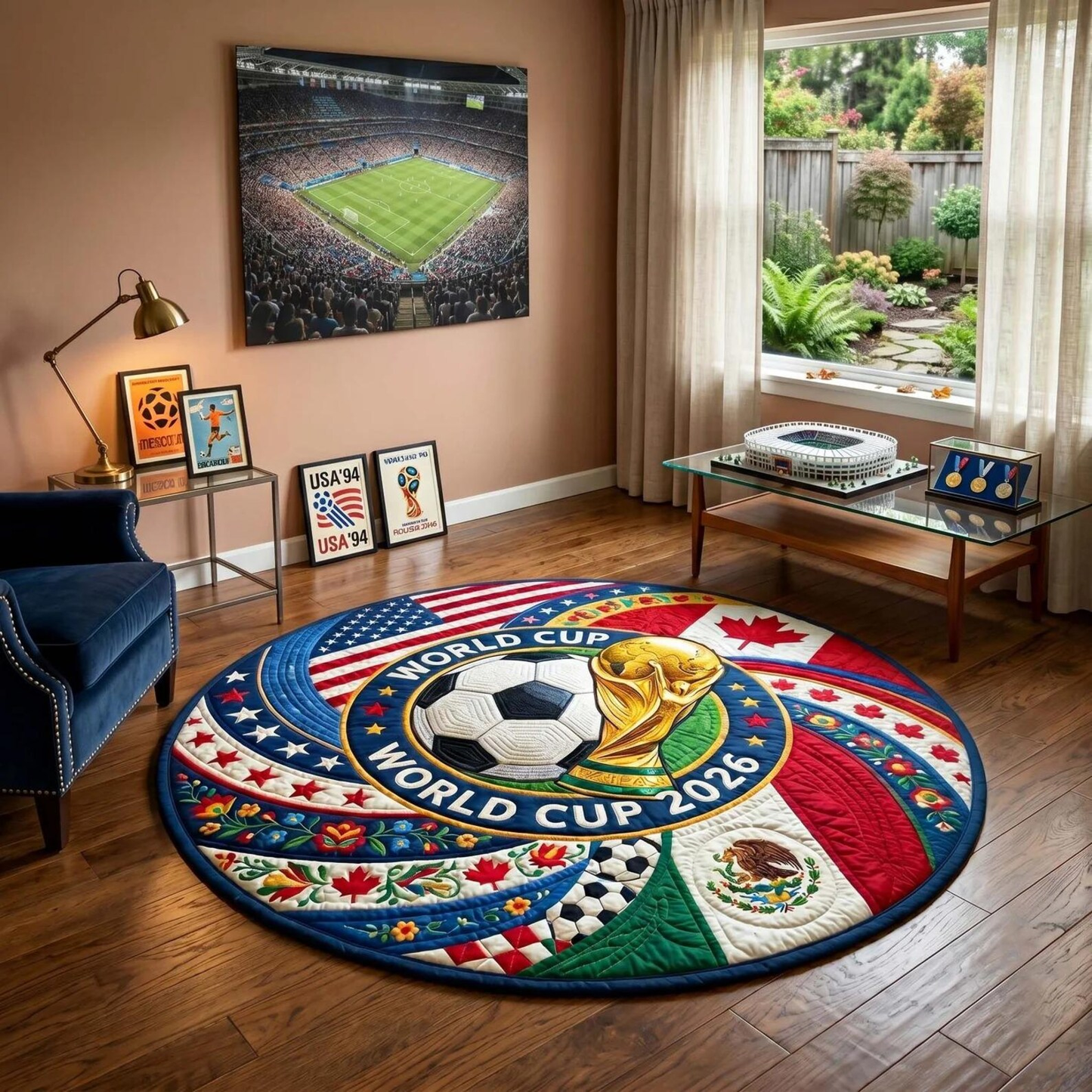 2026 World Cup Soccer Ball Round Tufted Rug V2